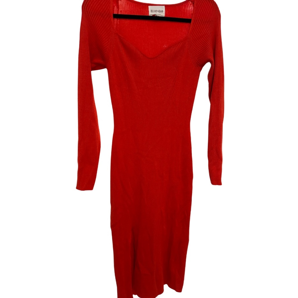 Olive + Oak Red Ribbed Knit Midi Dress – Size M